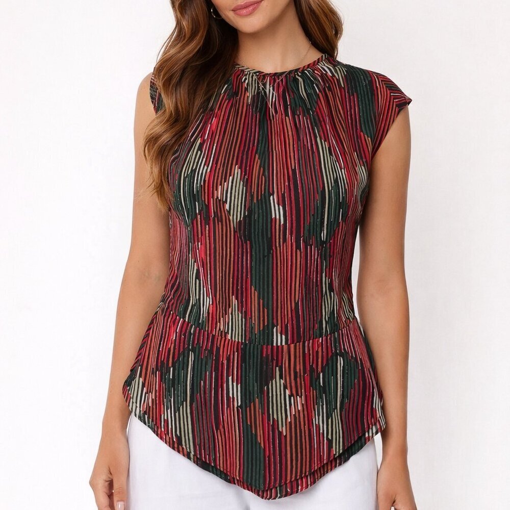 Maiyet Multicolor Printed Silk Sleeveless Blouse Crew Neck Size 36 4